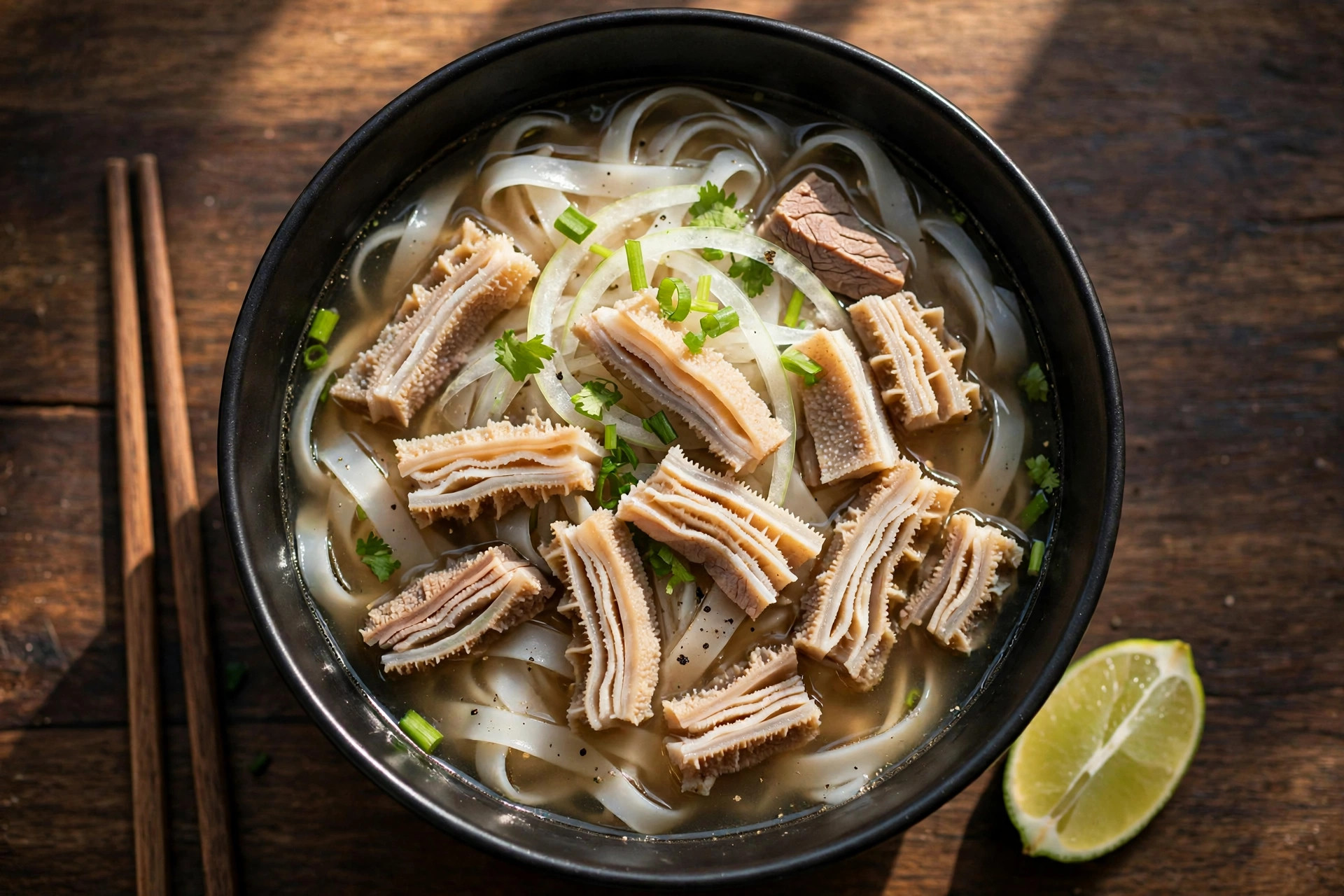 牛杂三拼河粉写实食物照片