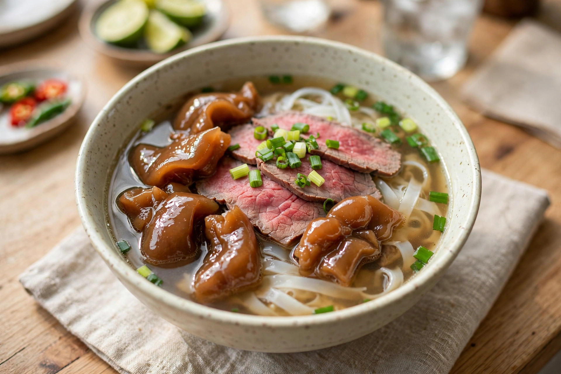 生牛肉牛筋河粉写实食物照片