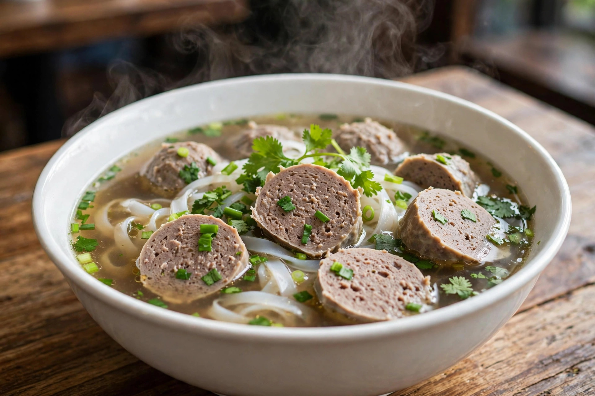 经典牛丸河粉写实食物照片