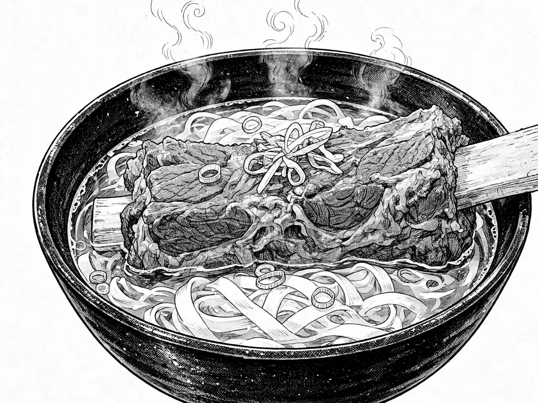 带骨牛肋骨河粉概念图黑白漫画版