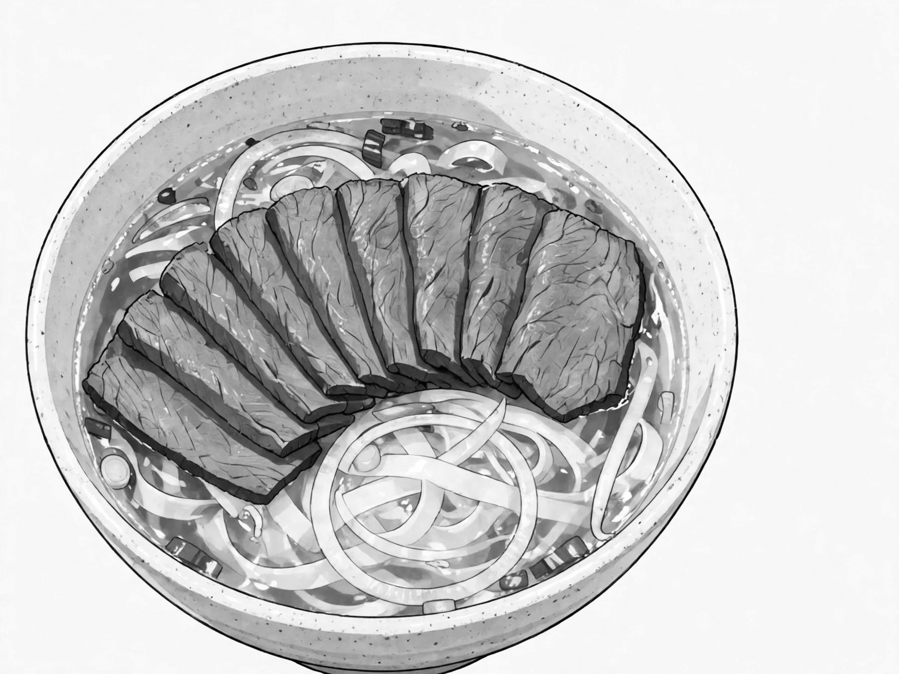 经典生牛肉河粉概念图黑白漫画版