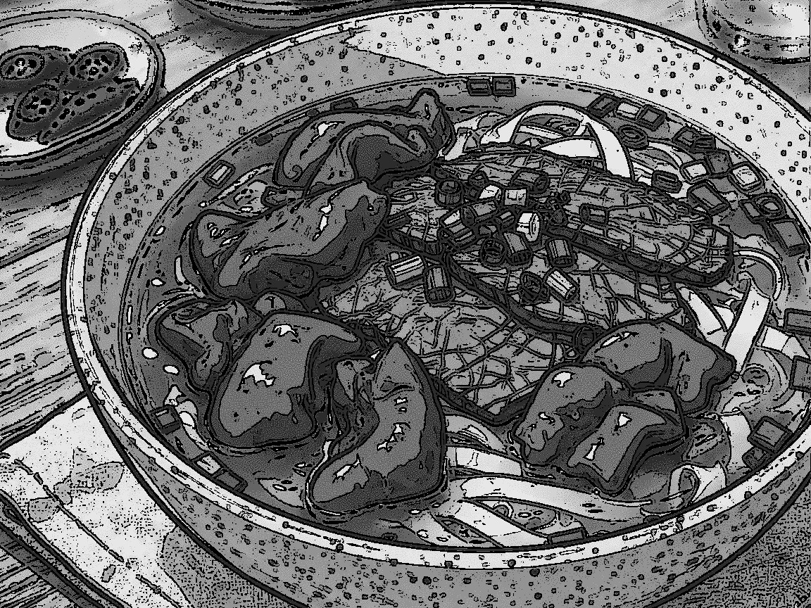生牛肉牛筋河粉概念图黑白漫画版
