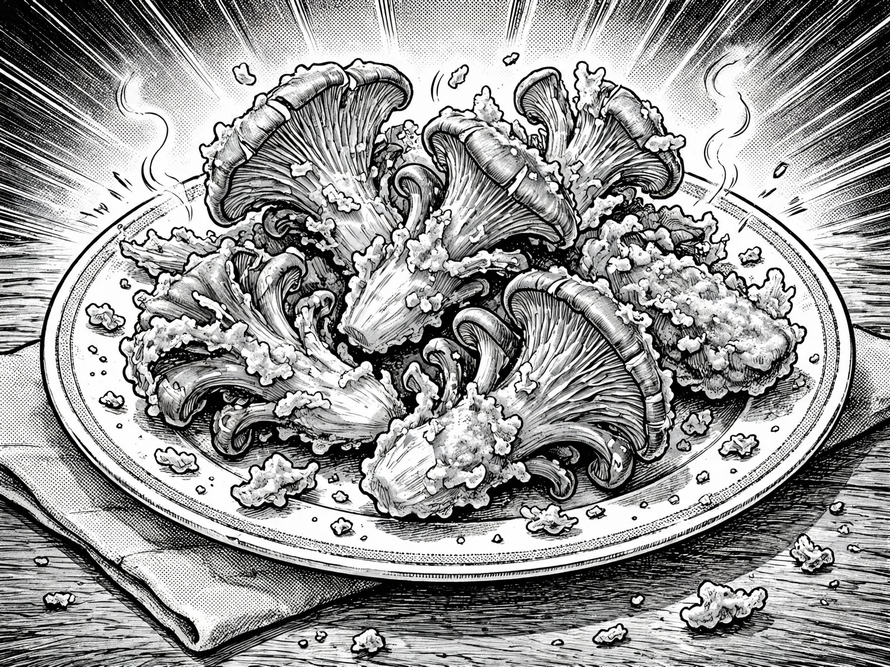 炸平菇独立绘制黑白漫画概念图