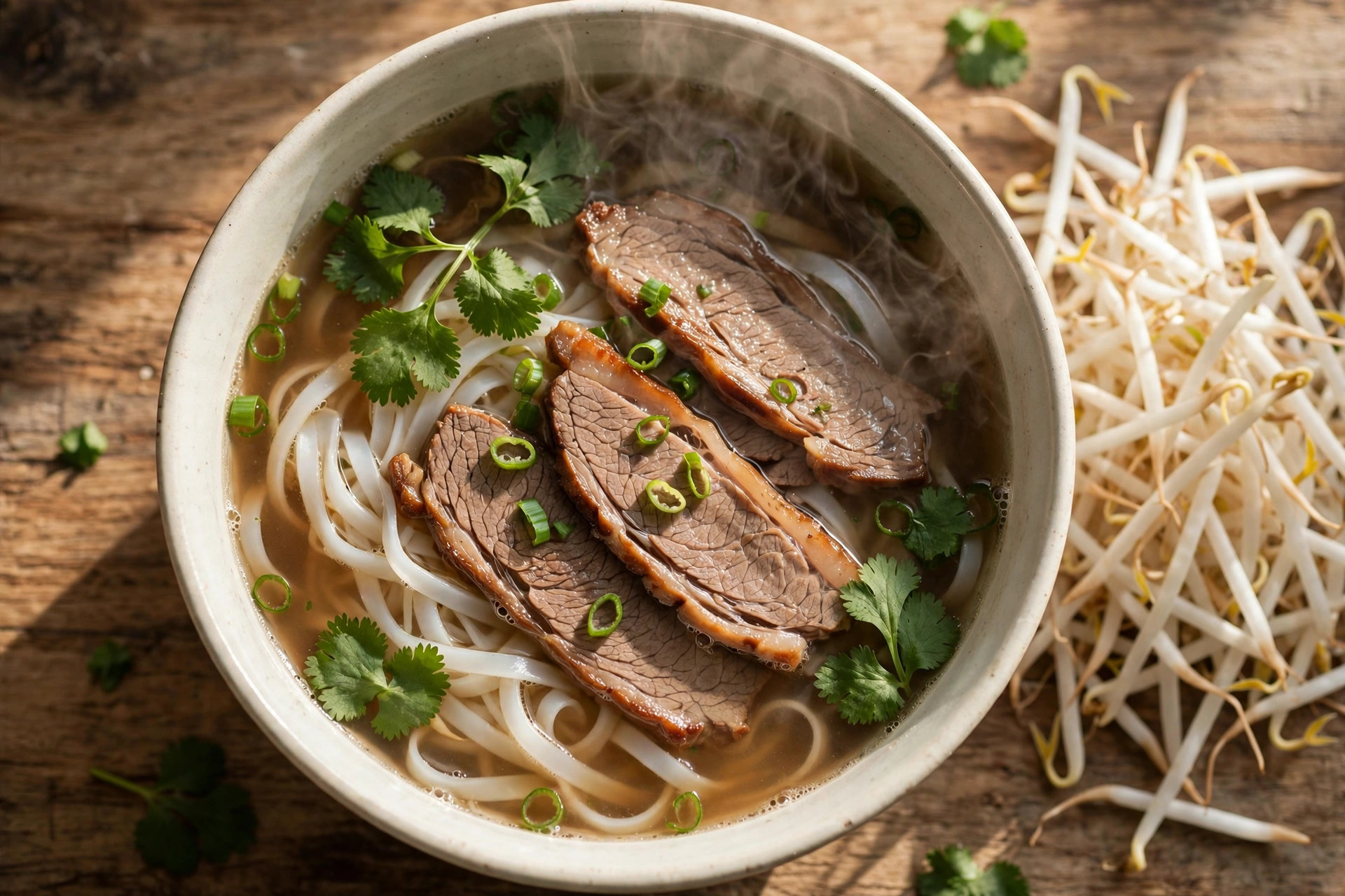 醇香熟牛肉河粉写实食物照片