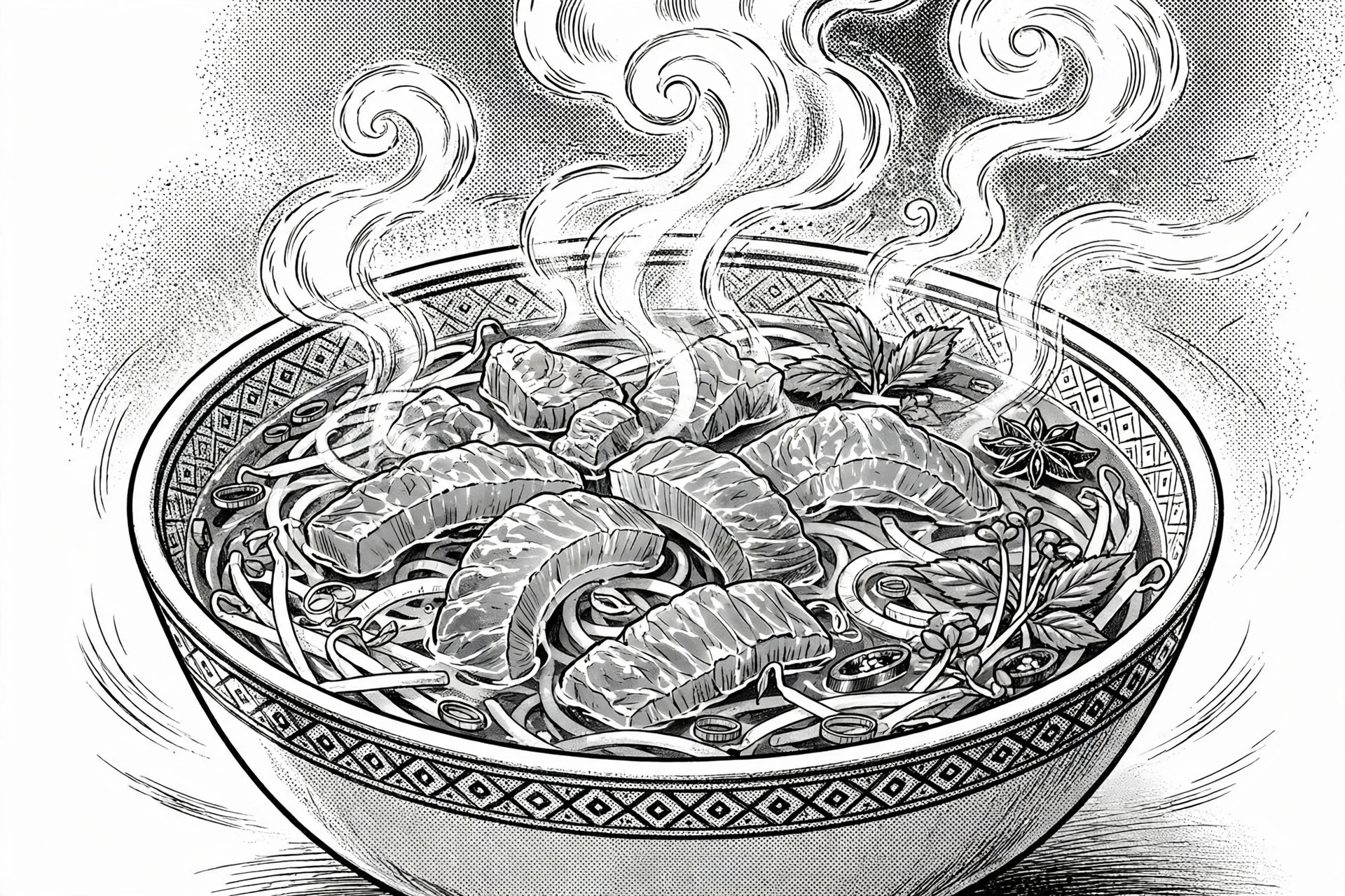 Q弹牛筋河粉概念图黑白漫画版