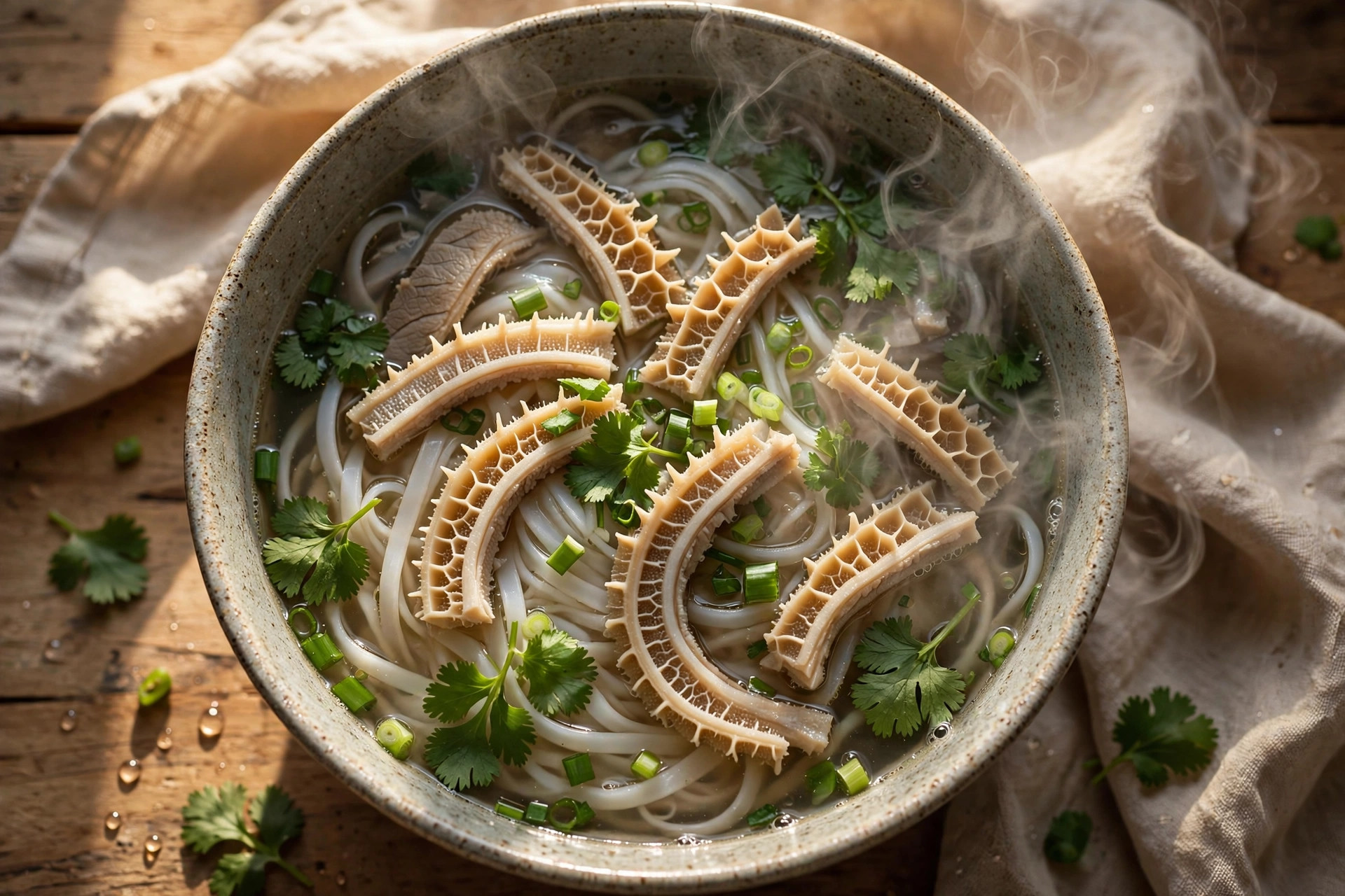 爽脆牛百叶河粉写实食物照片