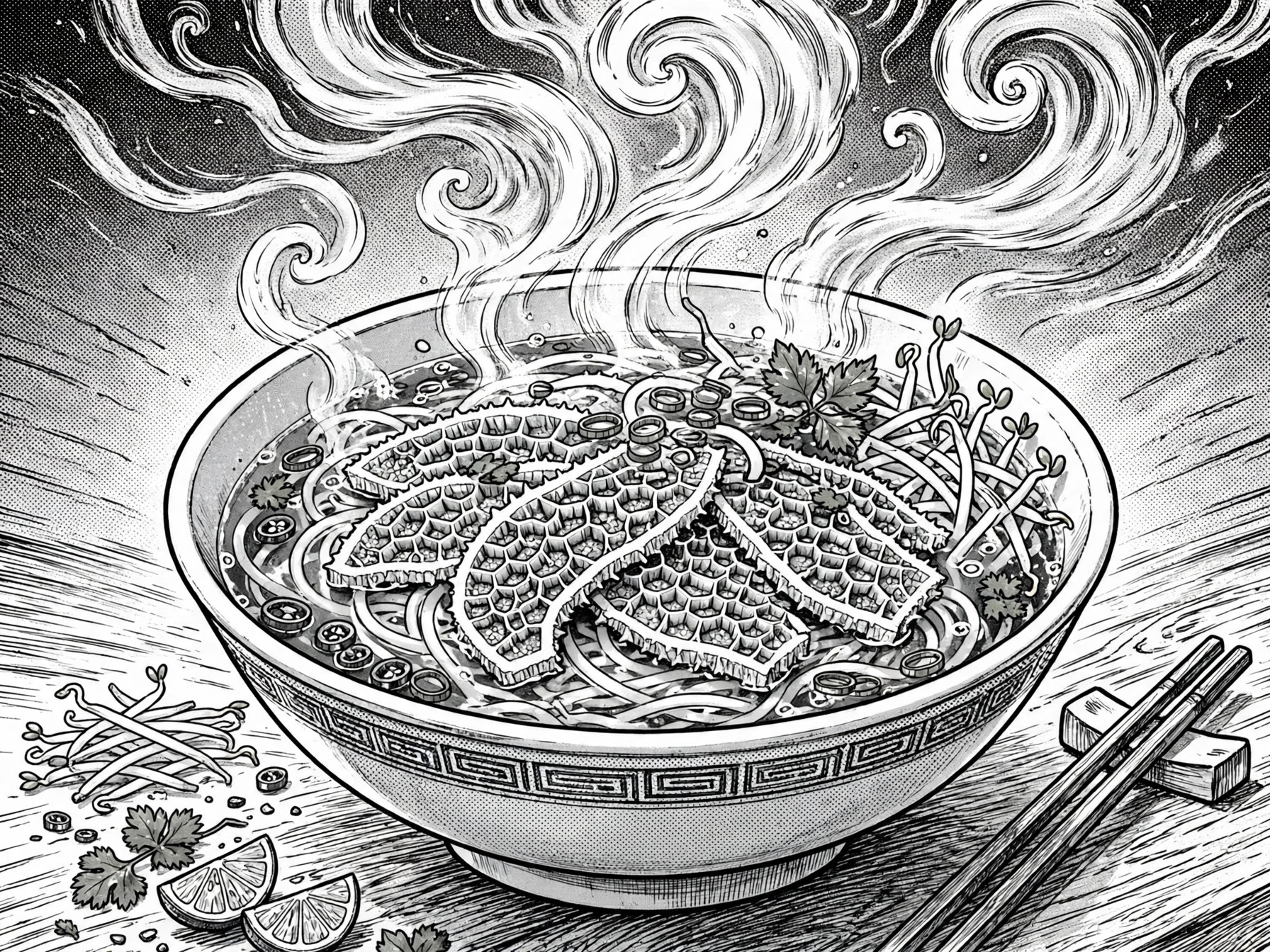 爽脆牛百叶河粉概念图黑白漫画版