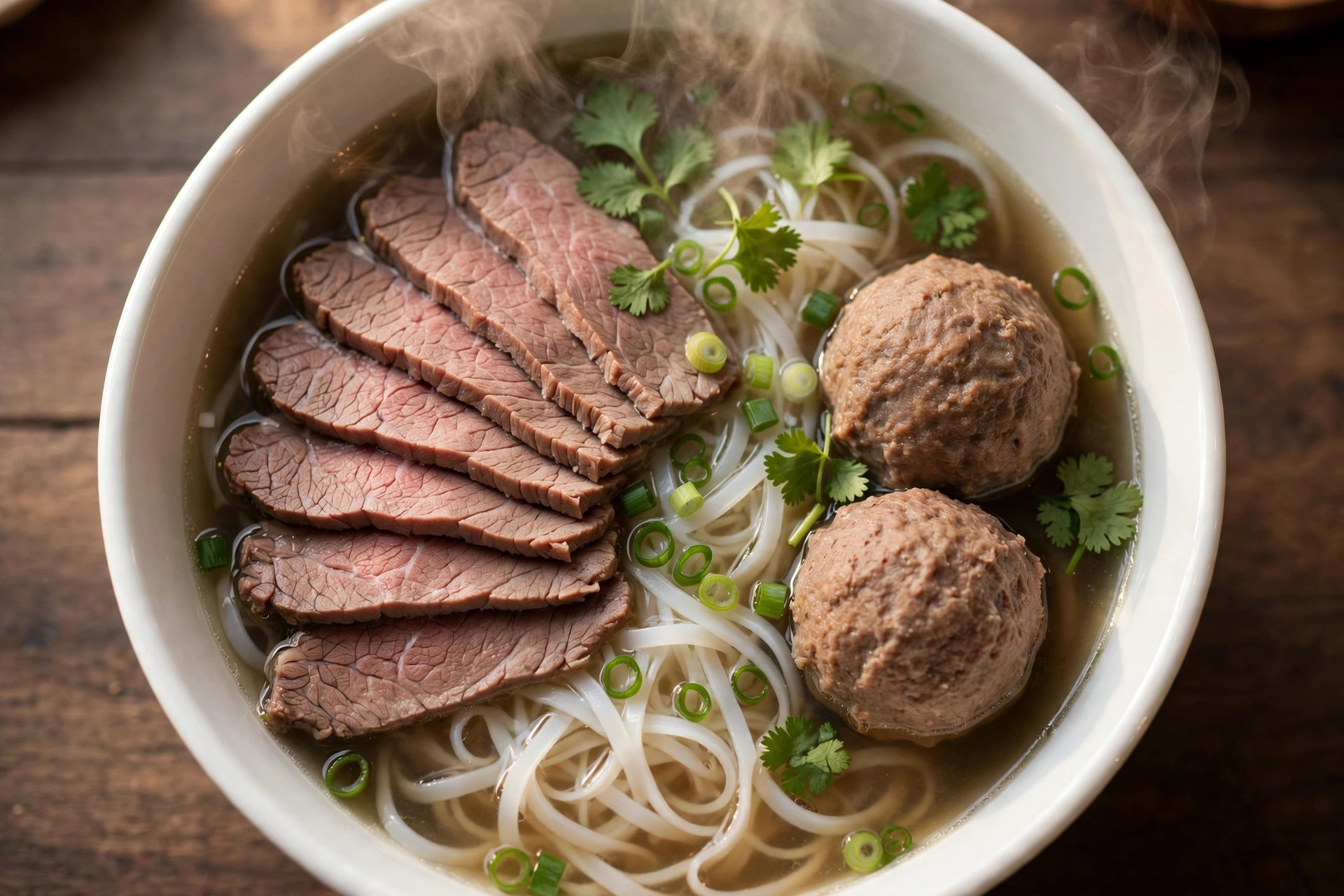 嫩牛肉丸双拼河粉写实概念图