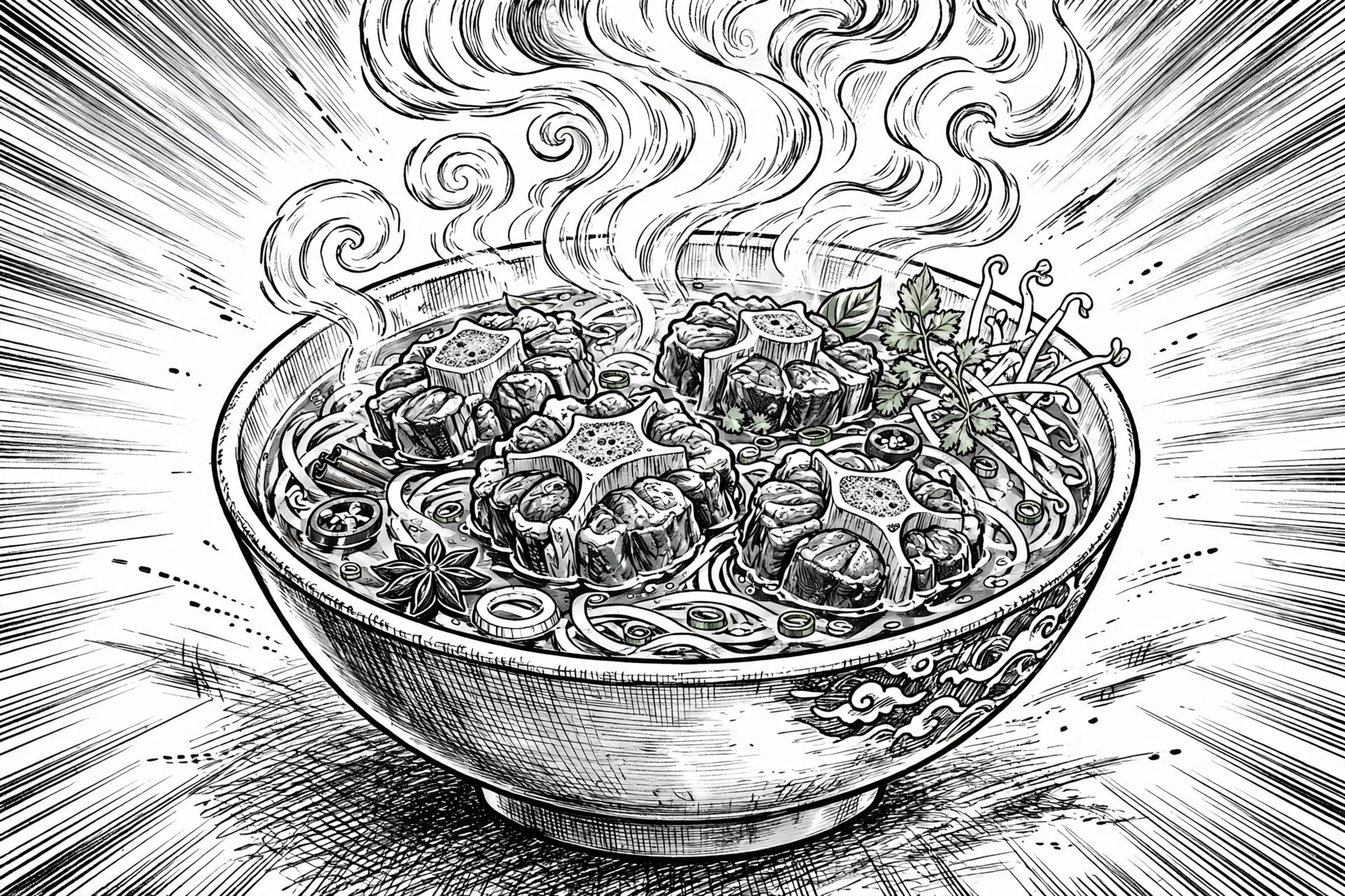 牛尾河粉概念图黑白漫画版